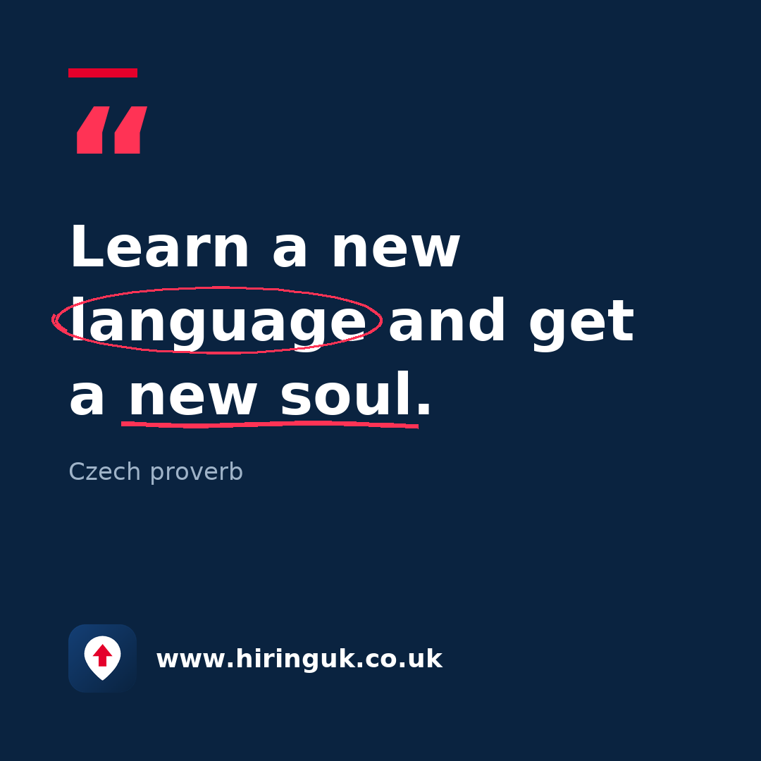 Quote card: Learn a new language and get a new soul.