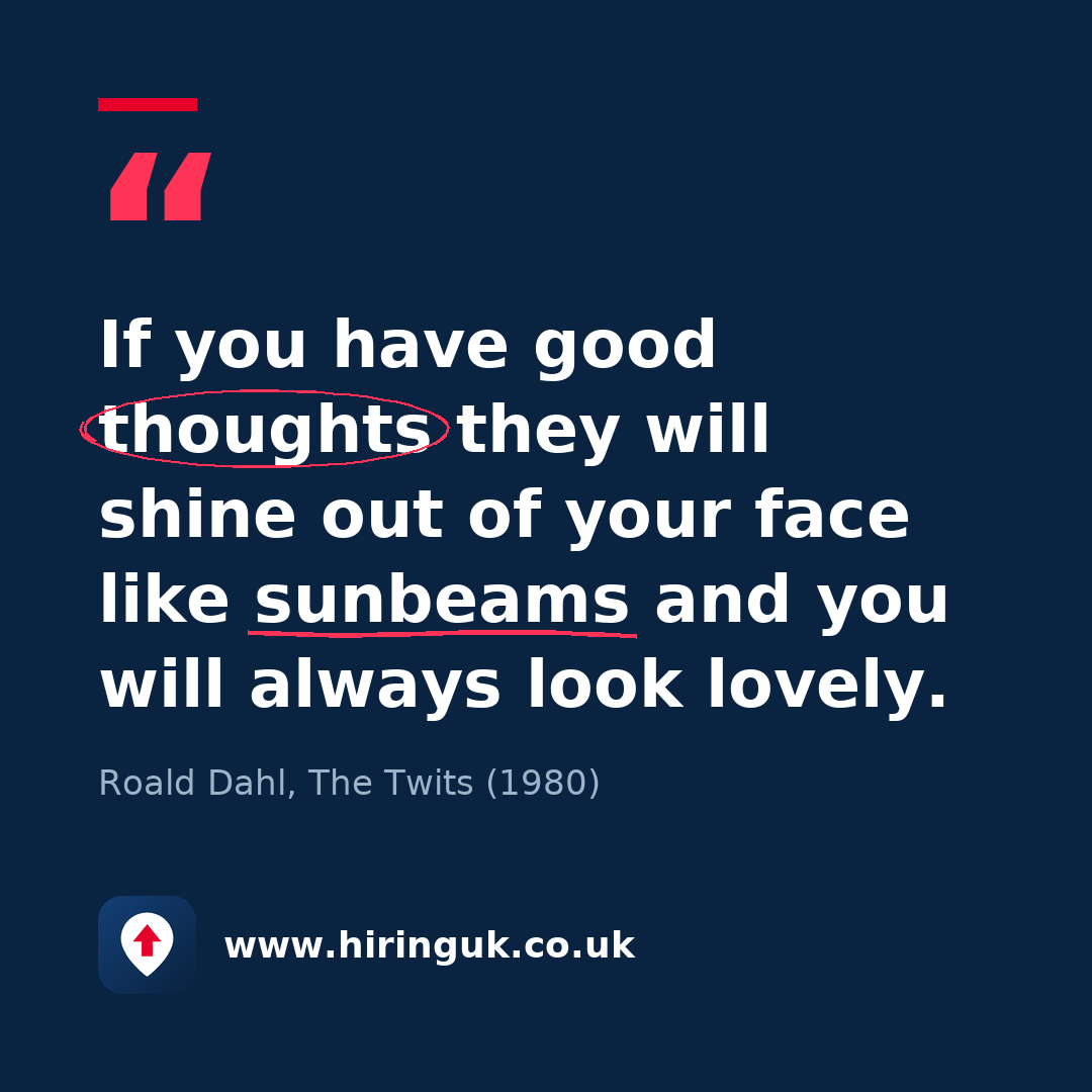 Quote card: If you have good thoughts they will shine out of your face like sunbeams and you will always look lovely.