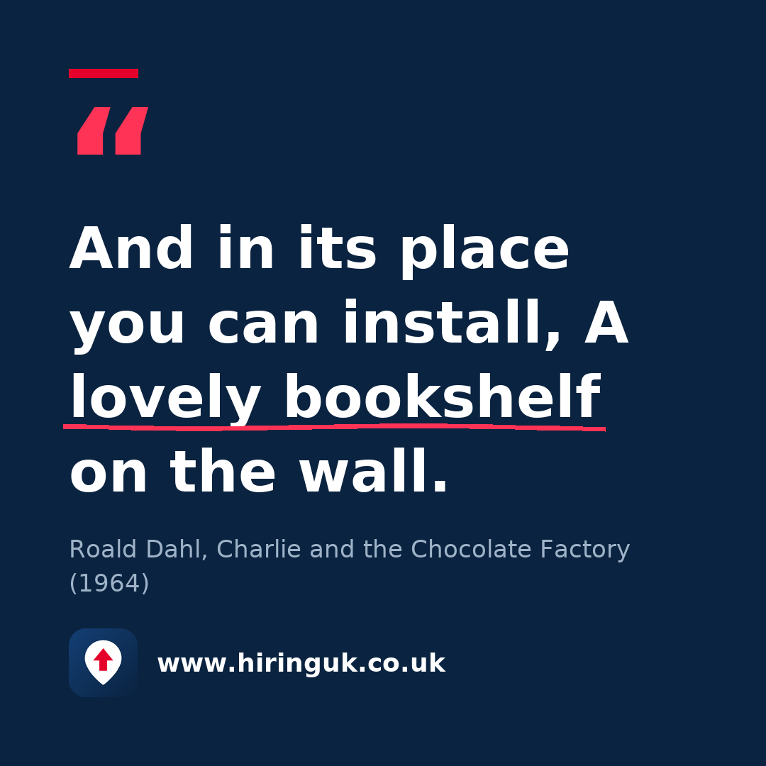 Quote card: And in its place you can install, A lovely bookshelf on the wall.