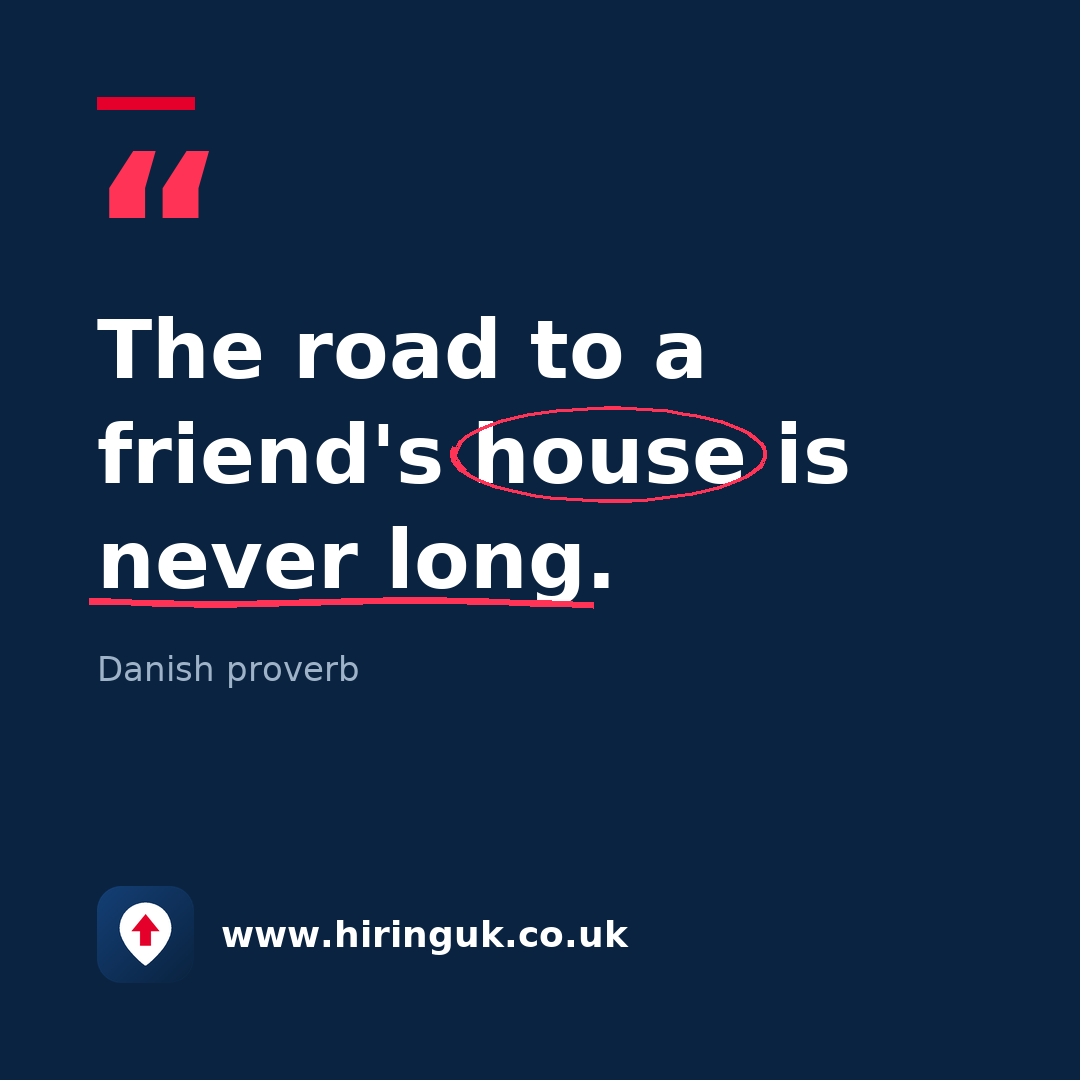 Quote card: The road to a friend's house is never long.