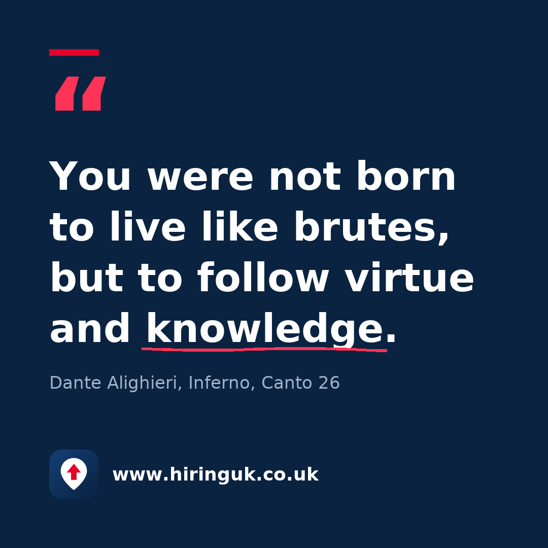 Quote card: You were not born to live like brutes, but to follow virtue and knowledge.