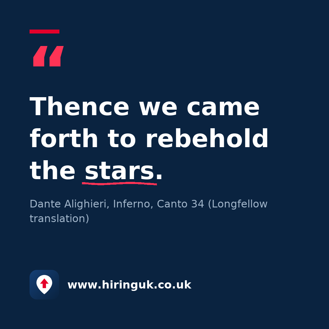 Quote card: Thence we came forth to rebehold the stars.