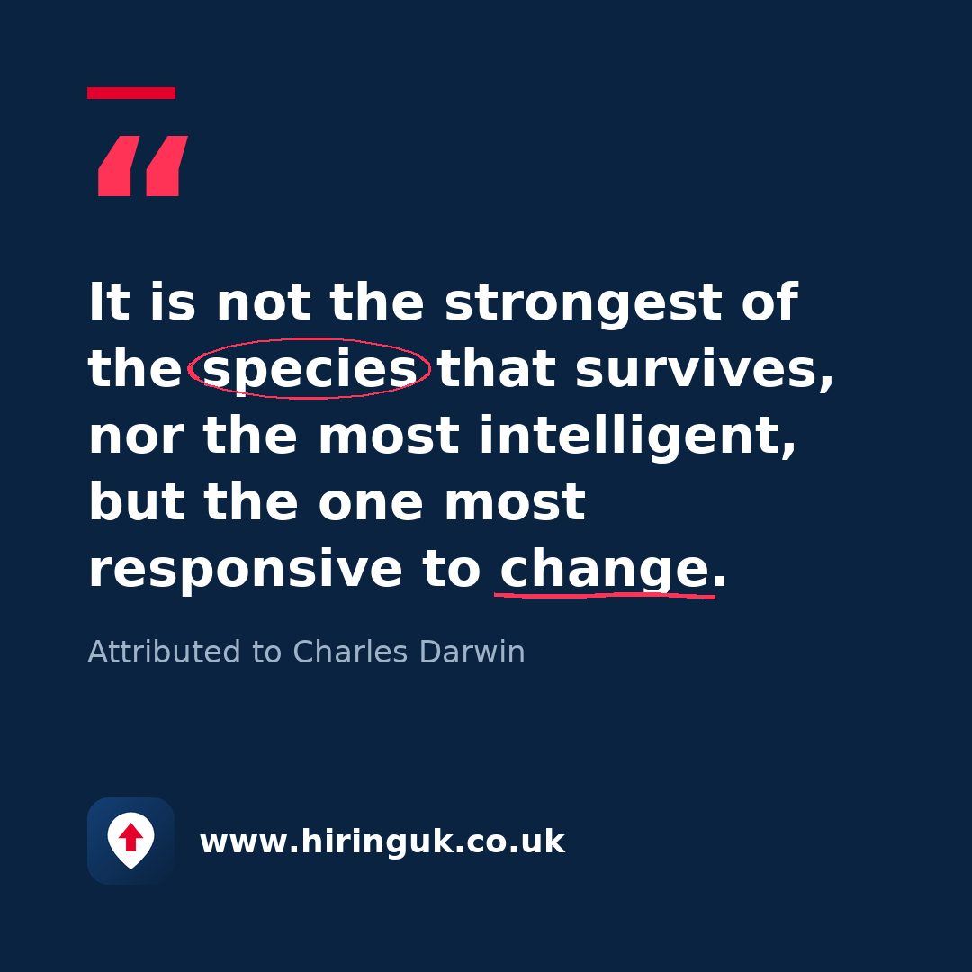 Quote card: It is not the strongest of the species that survives, nor the most intelligent, but the one most responsive to change.