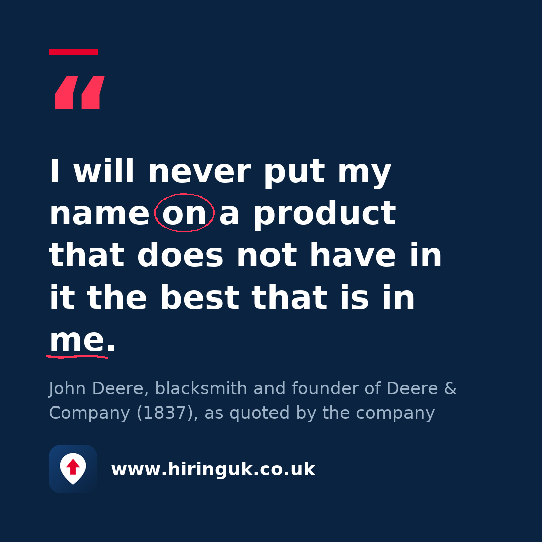 Quote card: I will never put my name on a product that does not have in it the best that is in me.