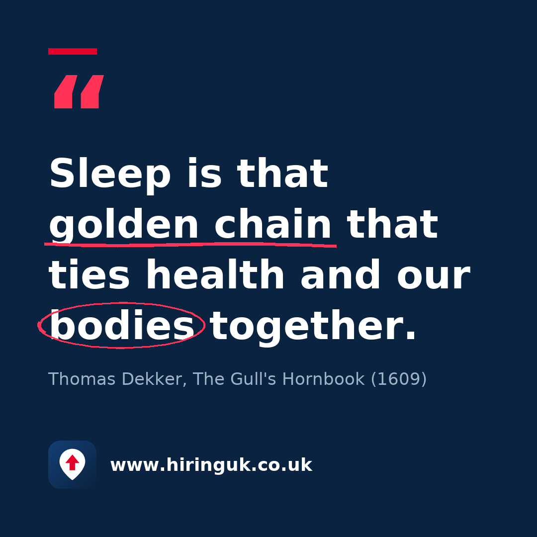 Quote card: Sleep is that golden chain that ties health and our bodies together.