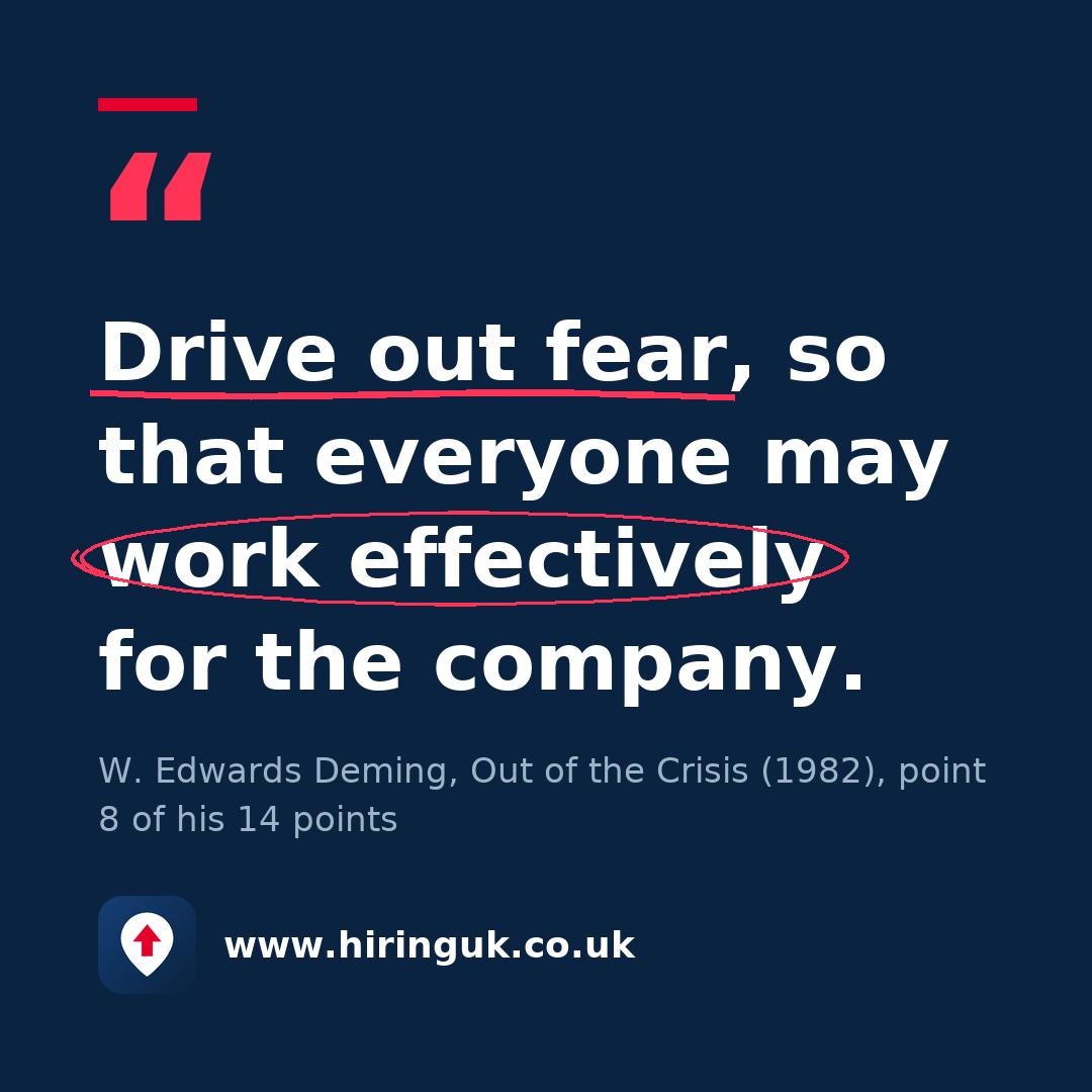 Quote card: Drive out fear, so that everyone may work effectively for the company.