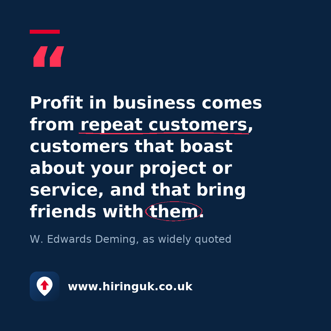 Quote card: Profit in business comes from repeat customers, customers that boast about your project or service, and that bring friends with them.