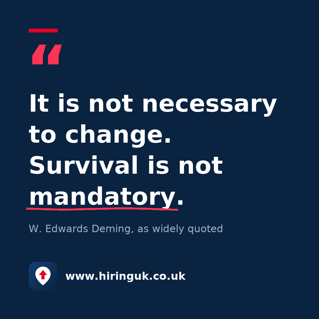 Quote card: It is not necessary to change. Survival is not mandatory.