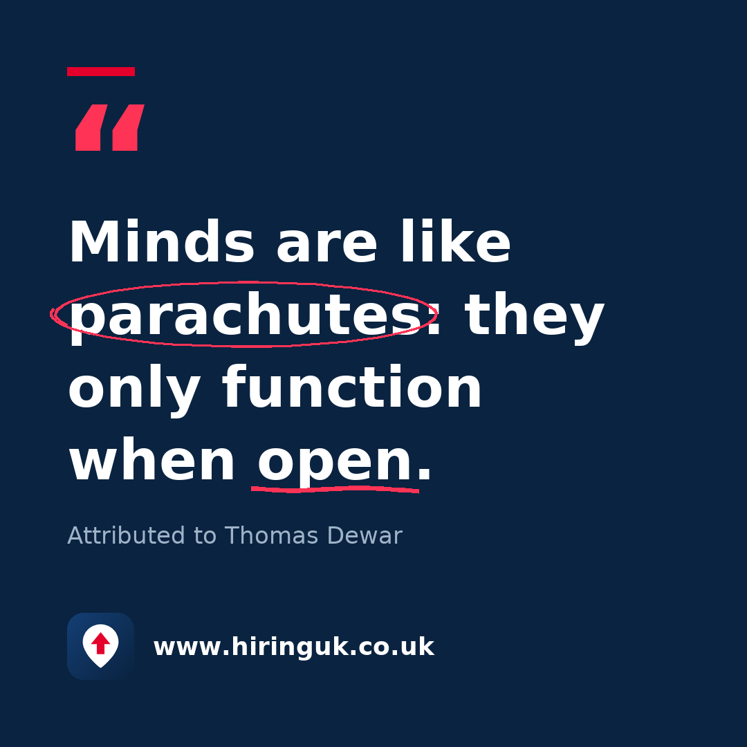 Quote card: Minds are like parachutes: they only function when open.