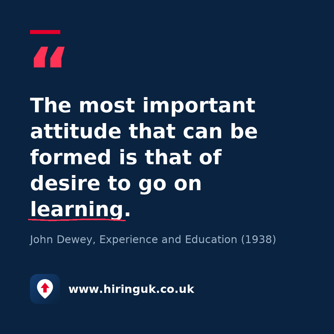 Quote card: The most important attitude that can be formed is that of desire to go on learning.