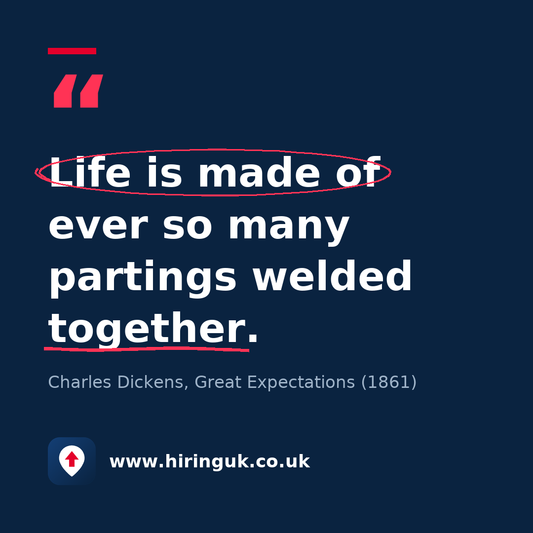 Quote card: Life is made of ever so many partings welded together.