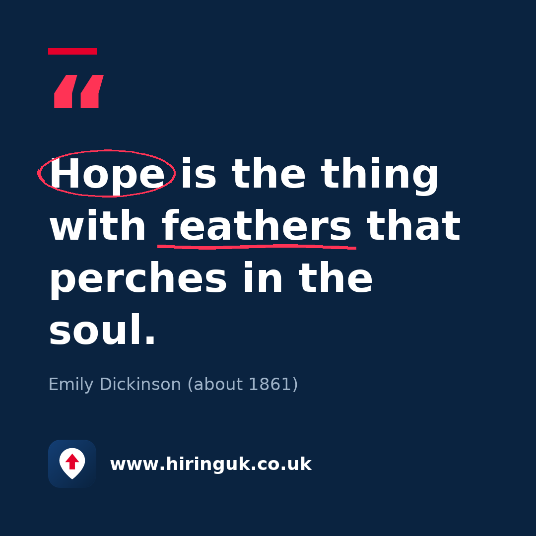 Quote card: Hope is the thing with feathers that perches in the soul.