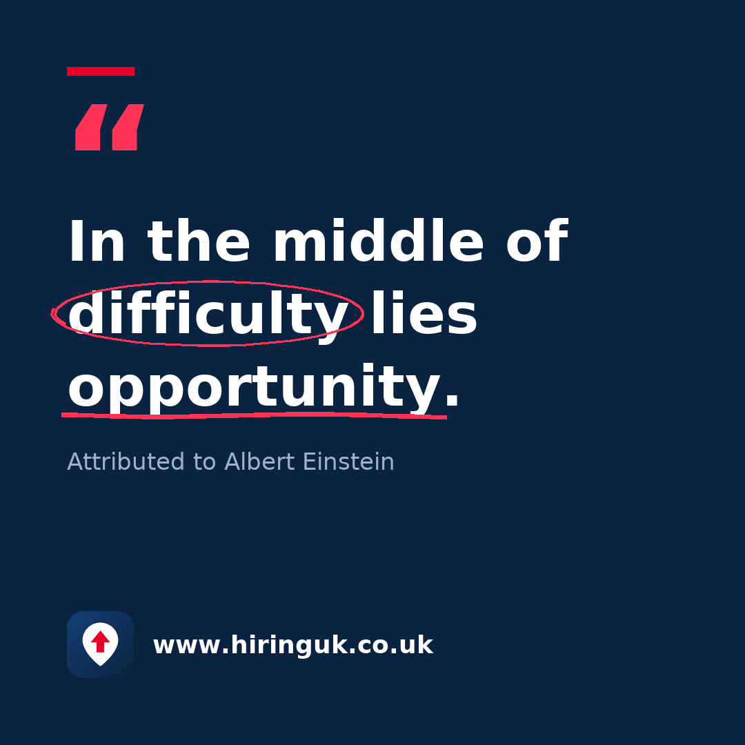 Quote card: In the middle of difficulty lies opportunity.