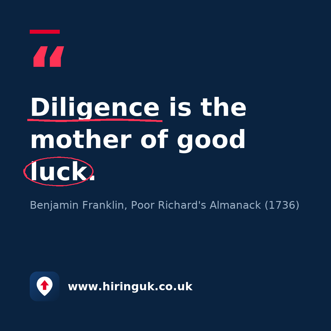 Quote card: Diligence is the mother of good luck.