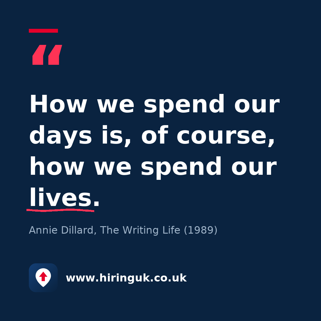 Quote card: How we spend our days is, of course, how we spend our lives.