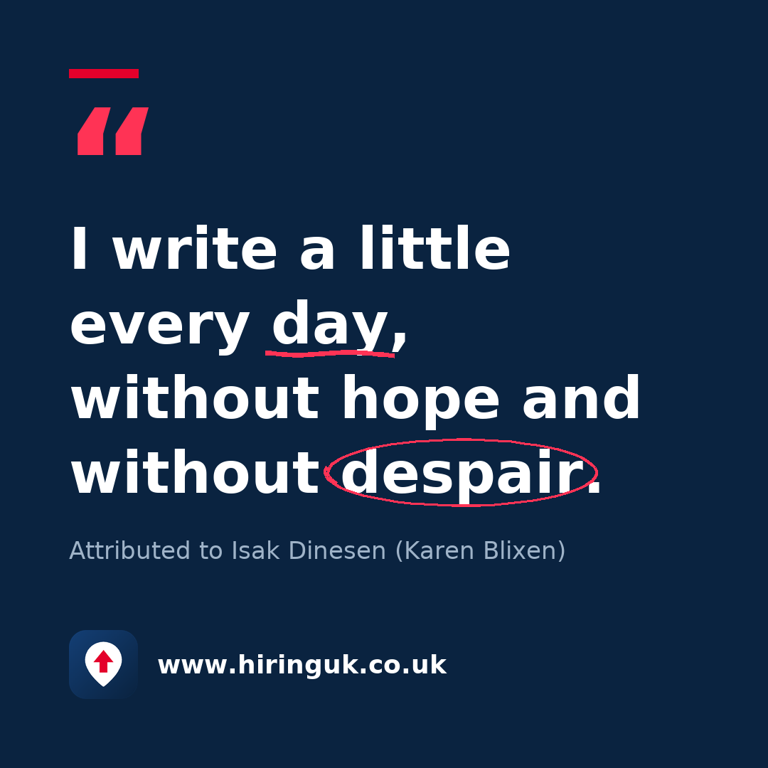 Quote card: I write a little every day, without hope and without despair.