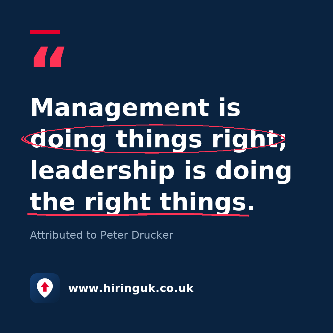 Quote card: Management is doing things right; leadership is doing the right things.