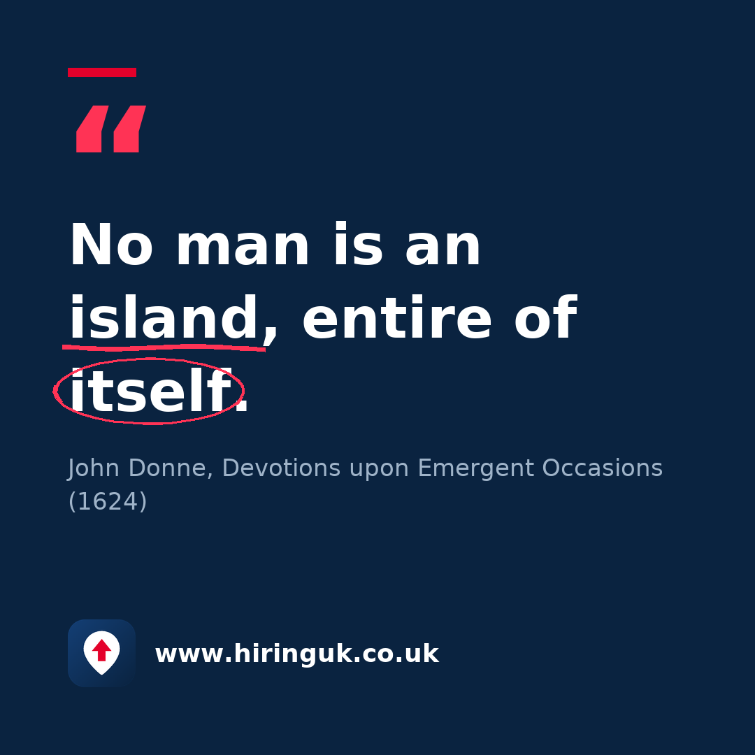 Quote card: No man is an island, entire of itself.