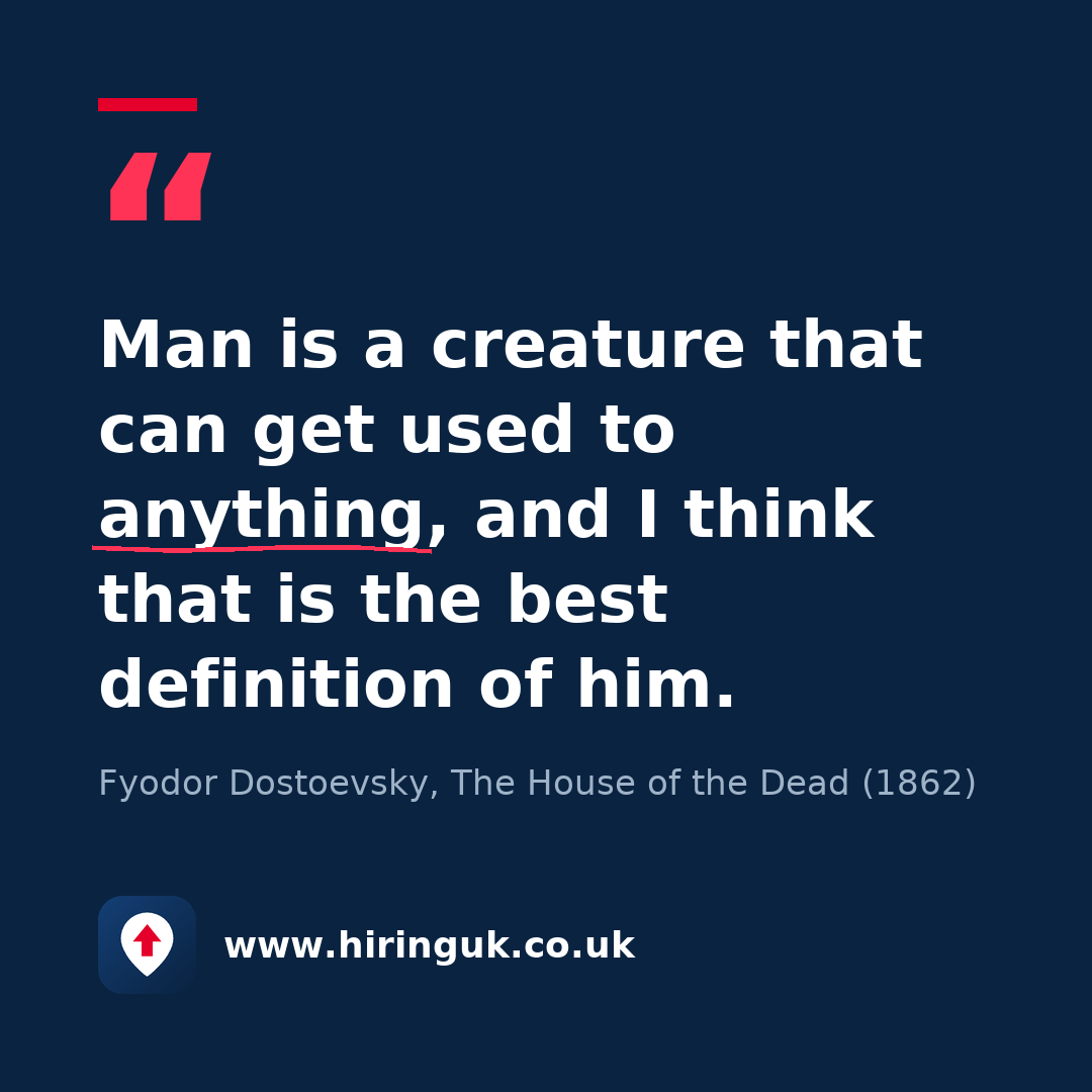 Quote card: Man is a creature that can get used to anything, and I think that is the best definition of him.