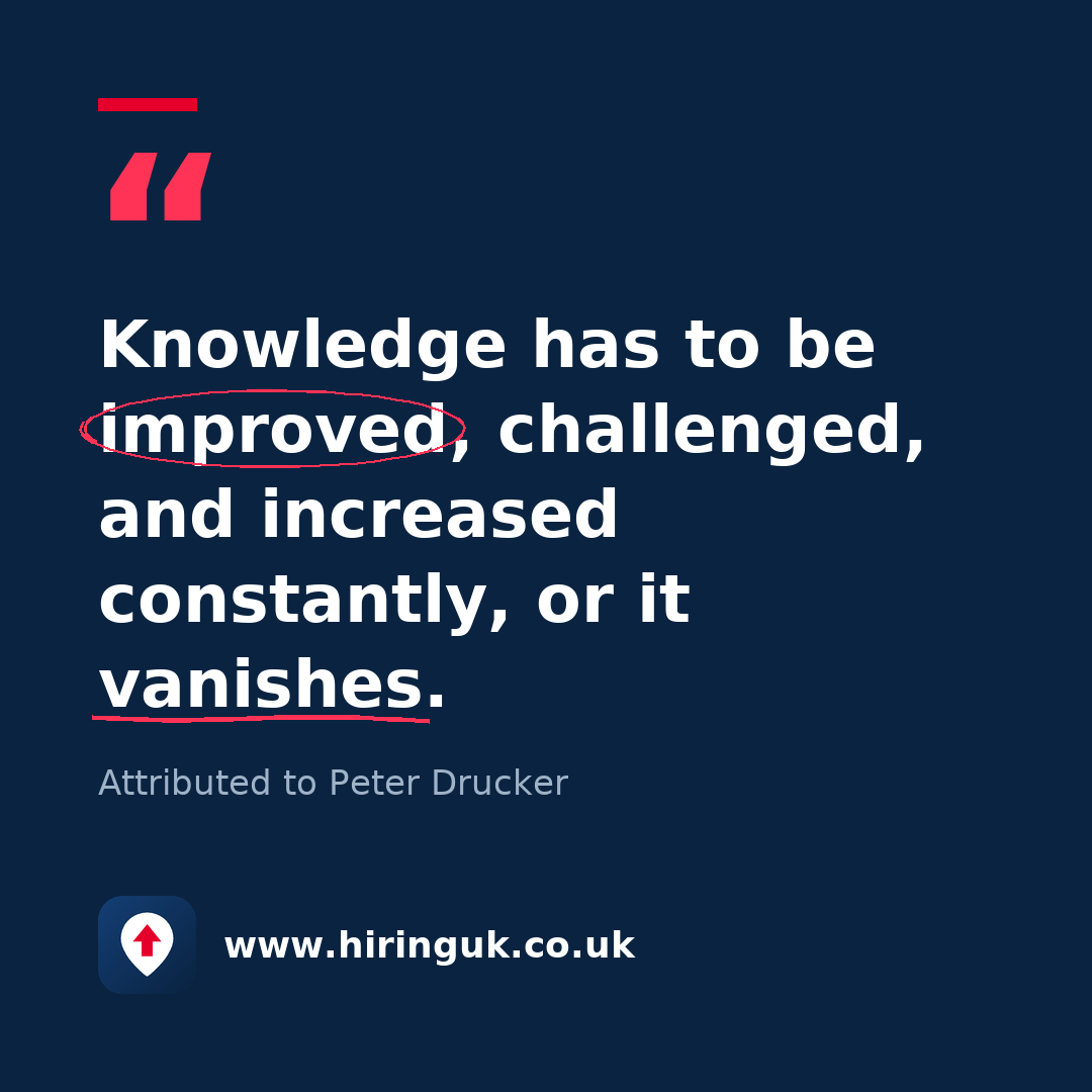 Quote card: Knowledge has to be improved, challenged, and increased constantly, or it vanishes.