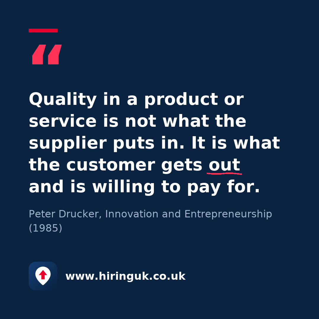 Quote card: Quality in a product or service is not what the supplier puts in. It is what the customer gets out and is willing to pay for.