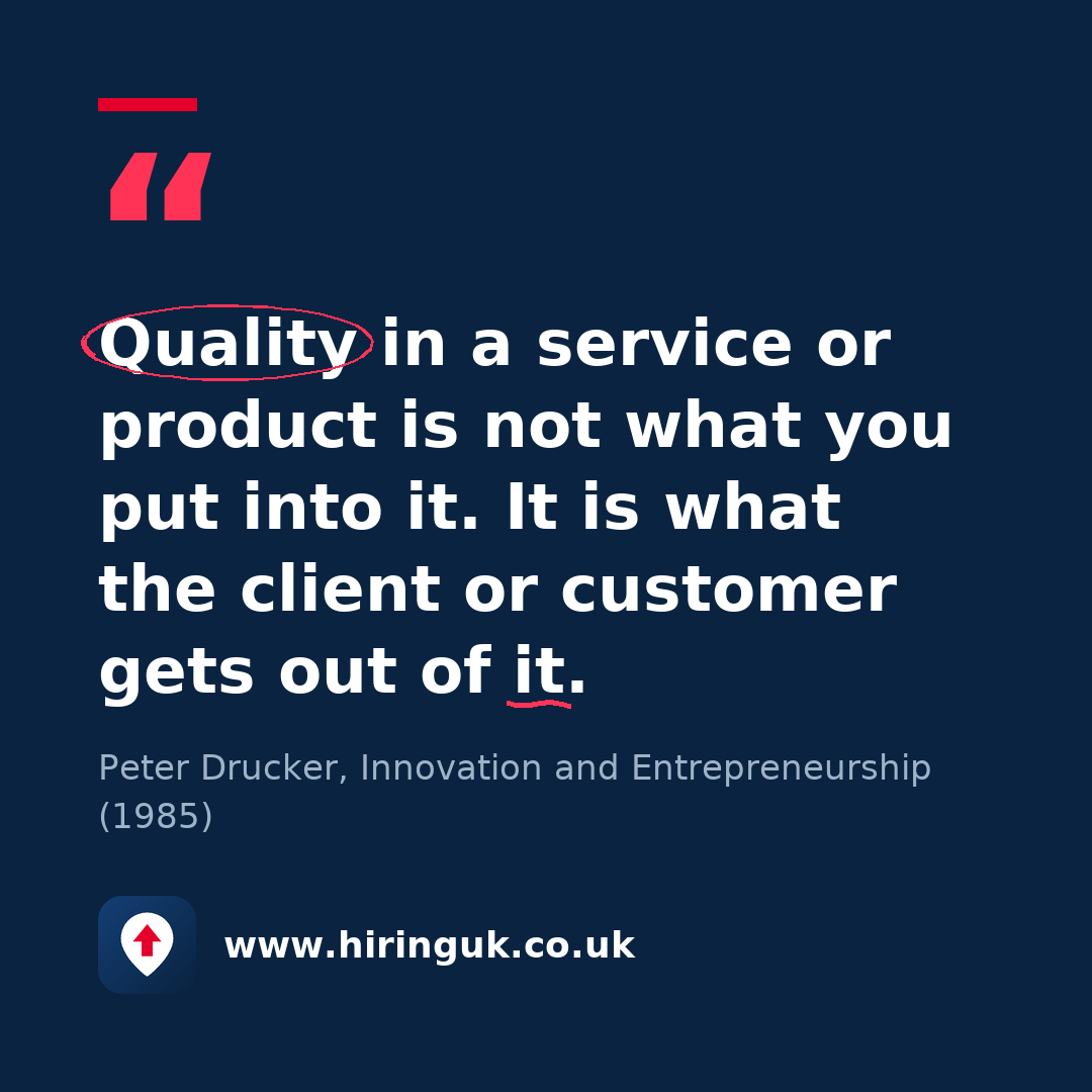 Quote card: Quality in a service or product is not what you put into it. It is what the client or customer gets out of it.