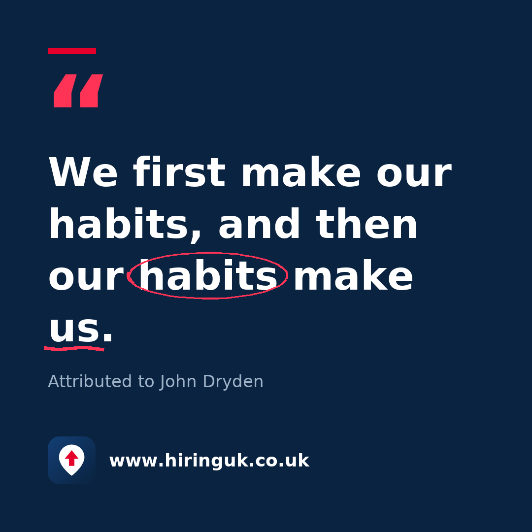 Quote card: We first make our habits, and then our habits make us.