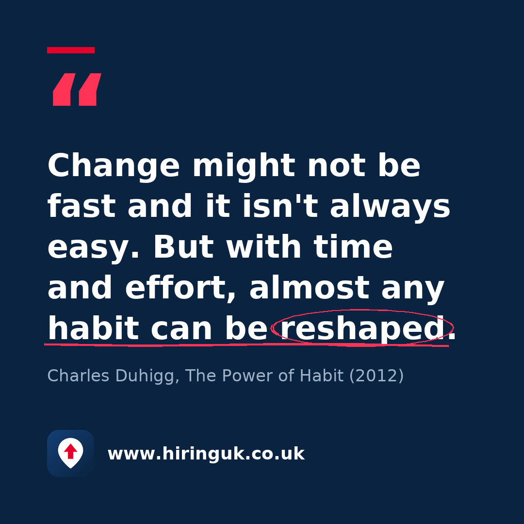 Quote card: Change might not be fast and it isn't always easy. But with time and effort, almost any habit can be reshaped.