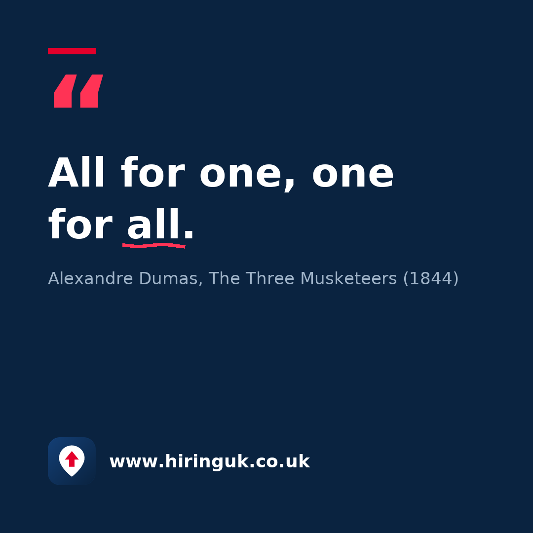 Quote card: All for one, one for all.