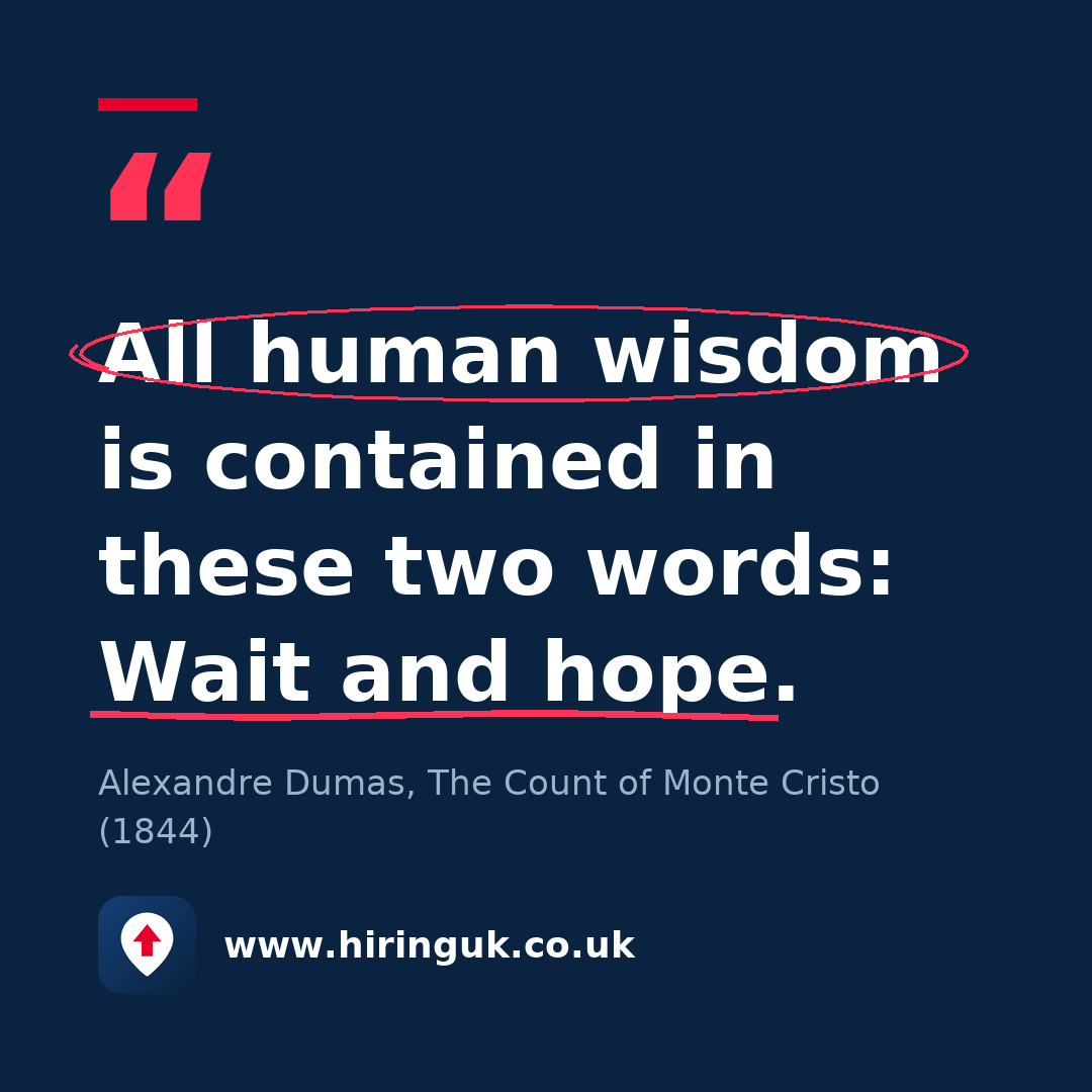 Quote card: All human wisdom is contained in these two words: Wait and hope.