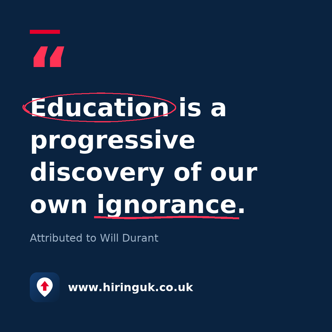 Quote card: Education is a progressive discovery of our own ignorance.