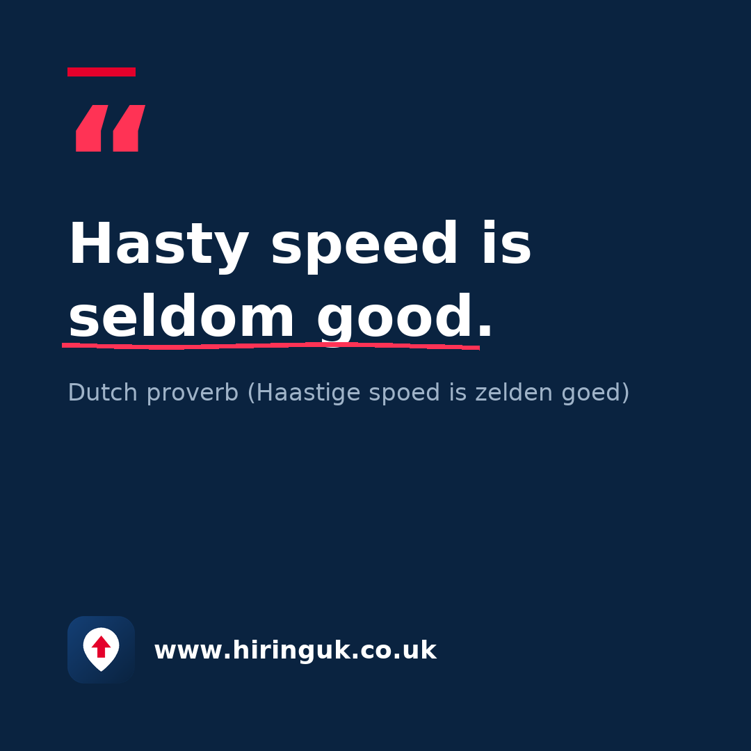 Quote card: Hasty speed is seldom good.