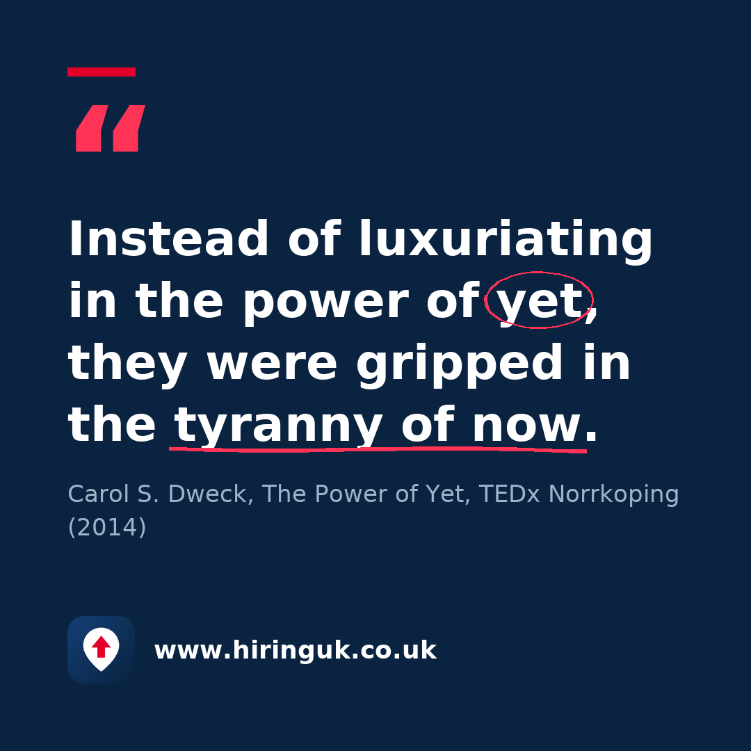 Quote card: Instead of luxuriating in the power of yet, they were gripped in the tyranny of now.
