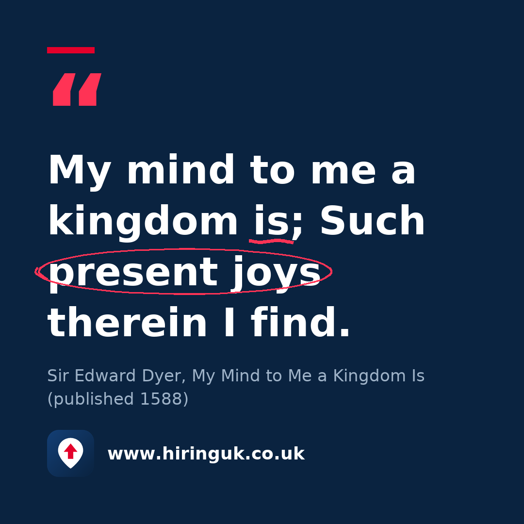 Quote card: My mind to me a kingdom is; Such present joys therein I find.