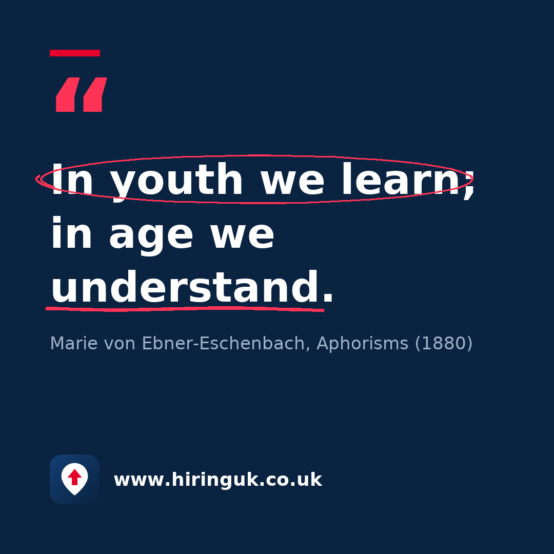 Quote card: In youth we learn; in age we understand.