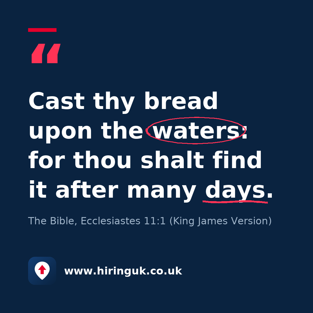 Quote card: Cast thy bread upon the waters: for thou shalt find it after many days.