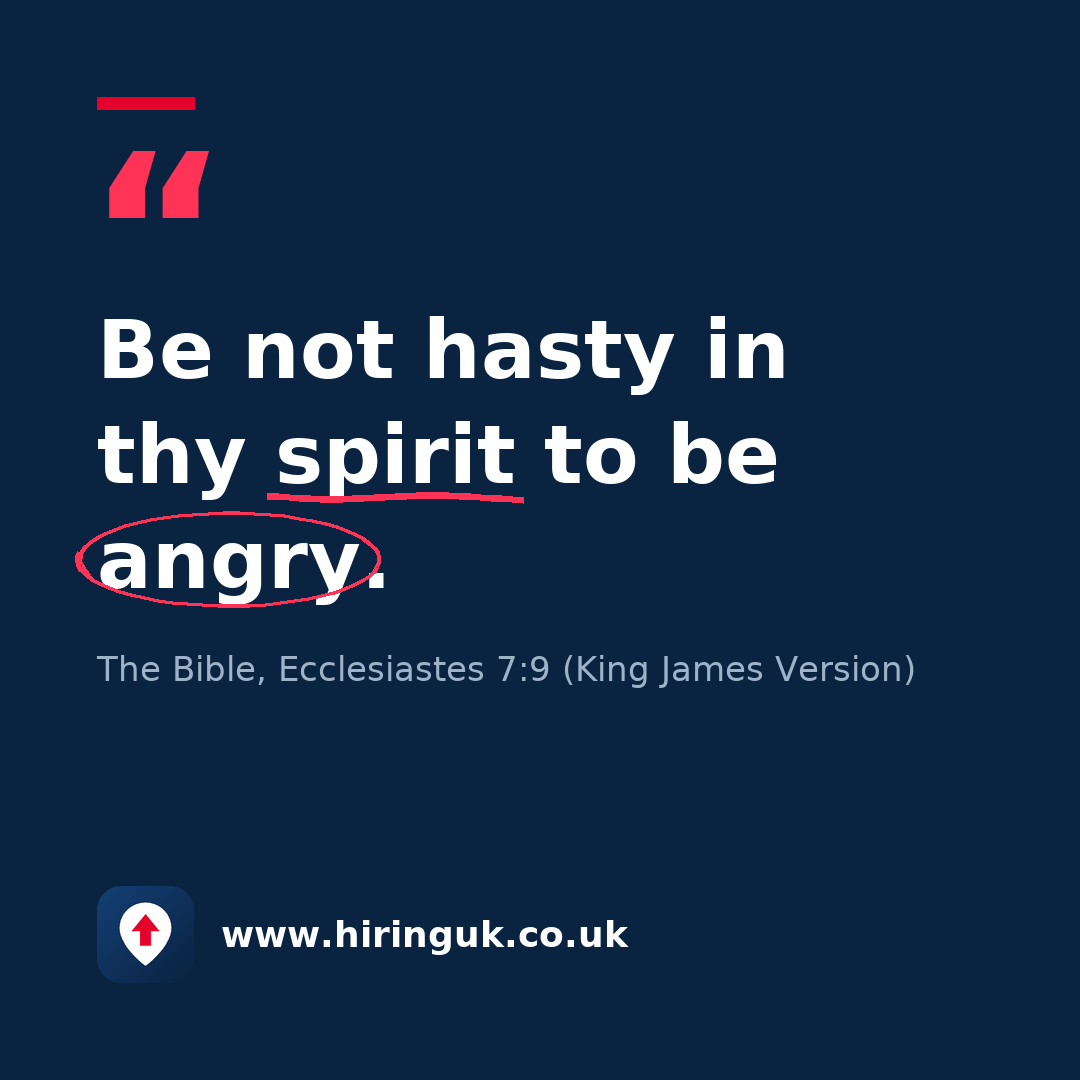 Quote card: Be not hasty in thy spirit to be angry.