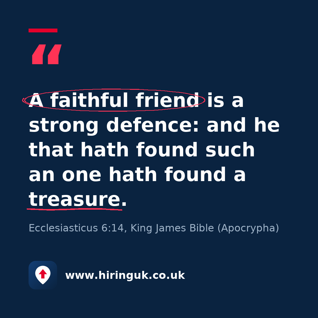 Quote card: A faithful friend is a strong defence: and he that hath found such an one hath found a treasure.