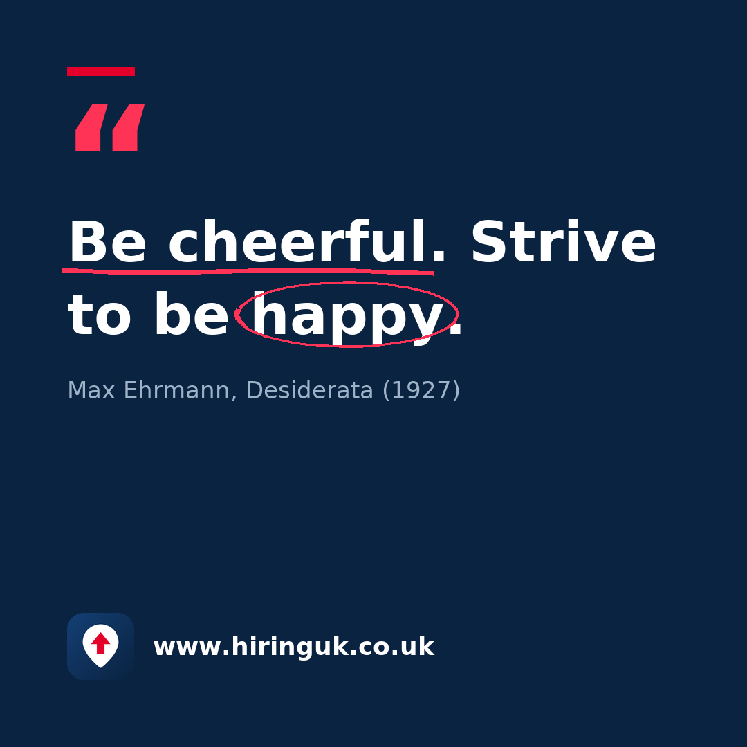 Quote card: Be cheerful. Strive to be happy.