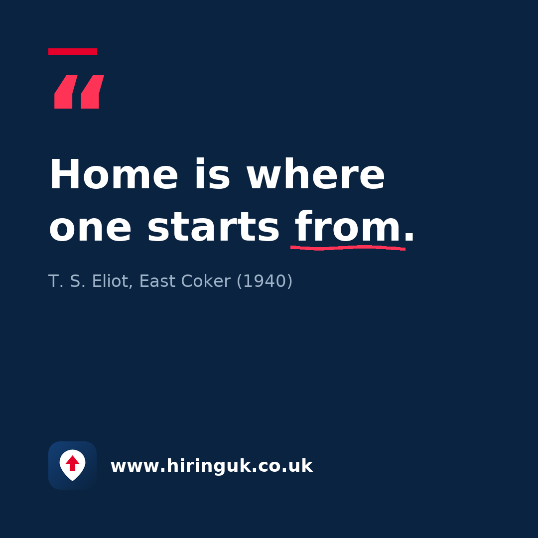 Quote card: Home is where one starts from.