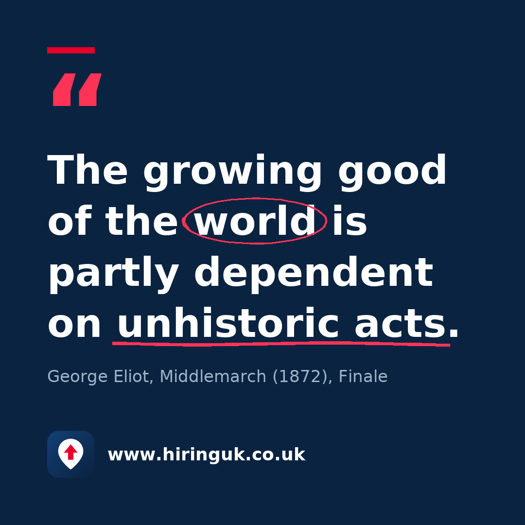 Quote card: The growing good of the world is partly dependent on unhistoric acts.