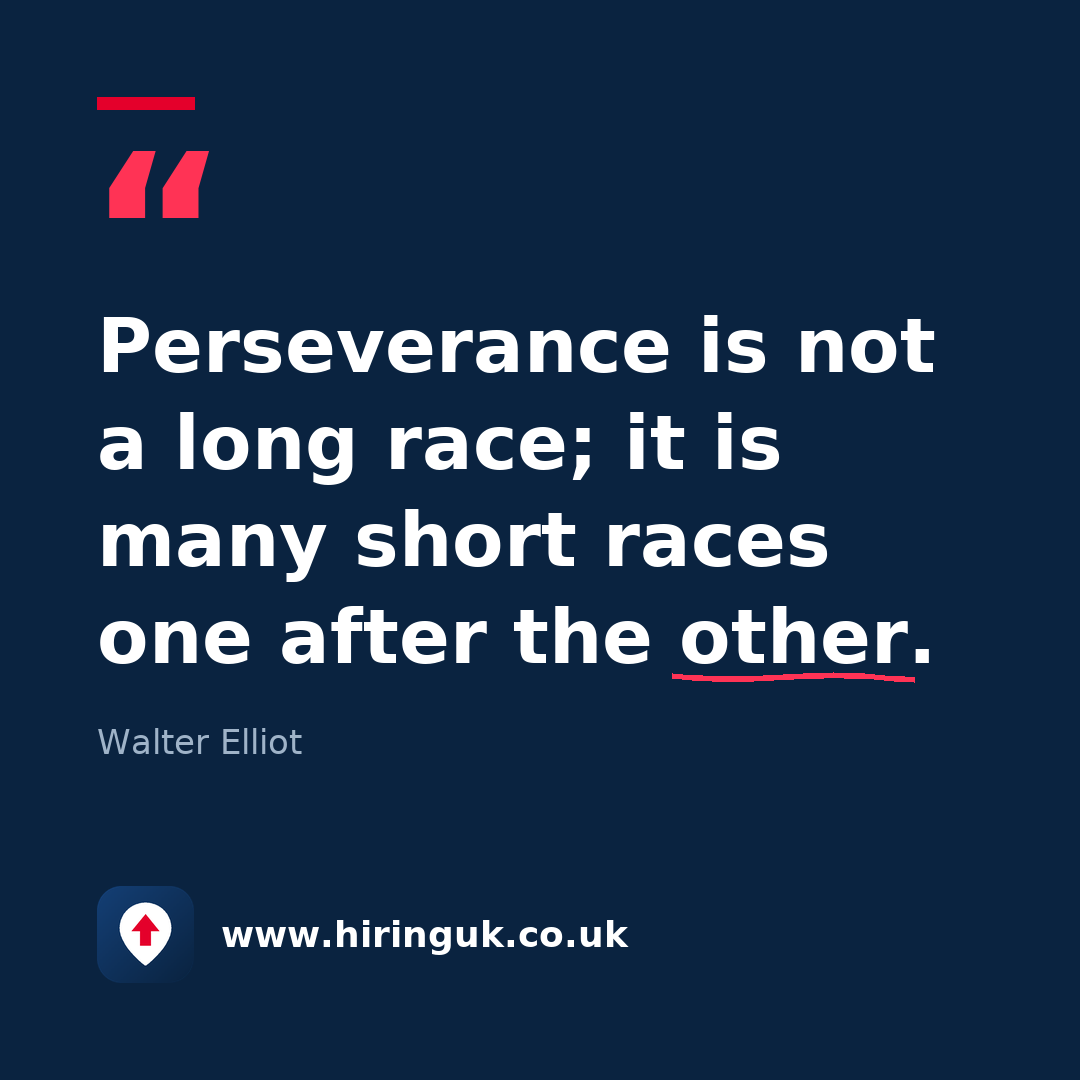 Quote card: Perseverance is not a long race; it is many short races one after the other.