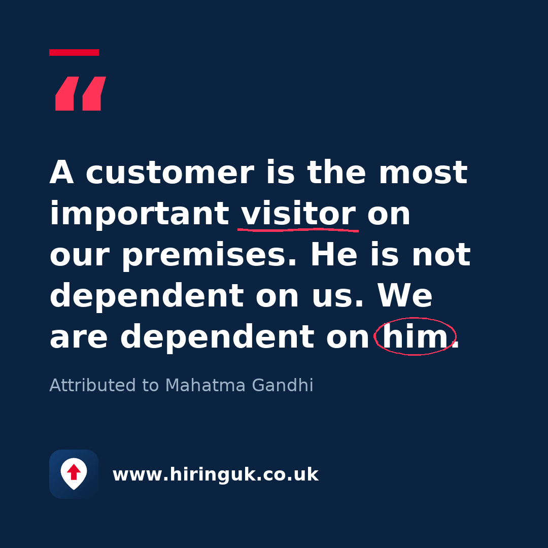 Quote card: A customer is the most important visitor on our premises. He is not dependent on us. We are dependent on him.