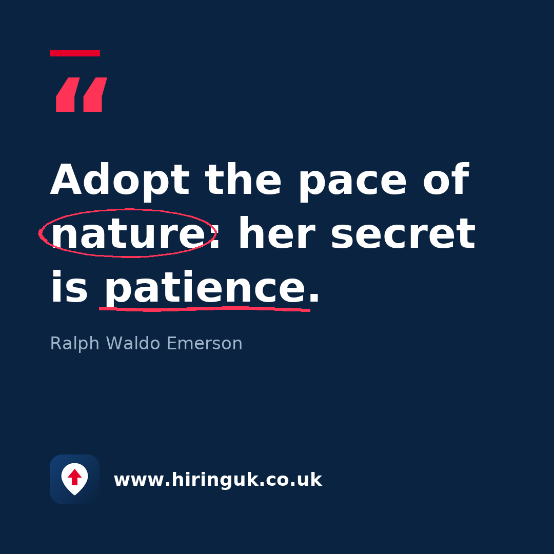 Quote card: Adopt the pace of nature: her secret is patience.
