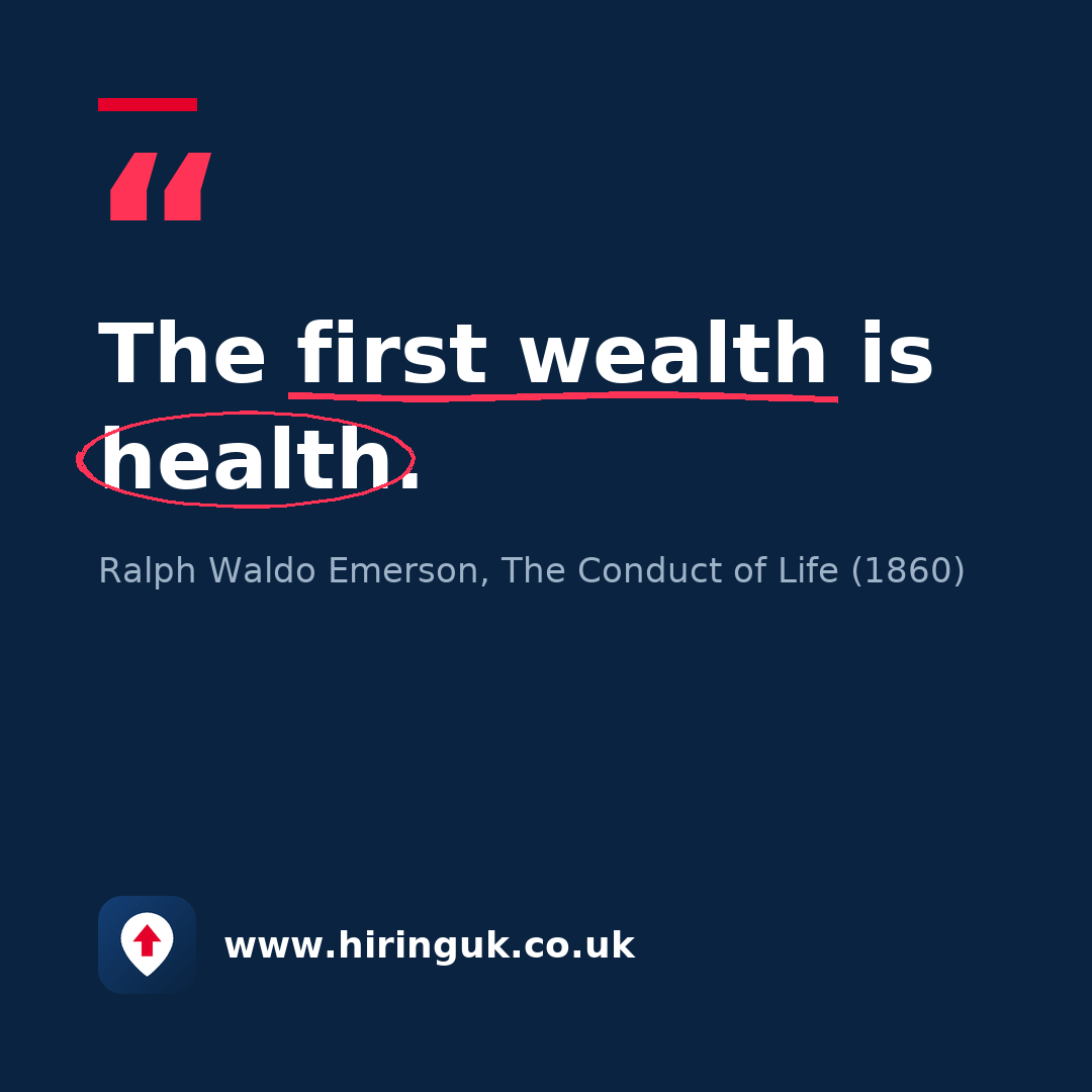 Quote card: The first wealth is health.
