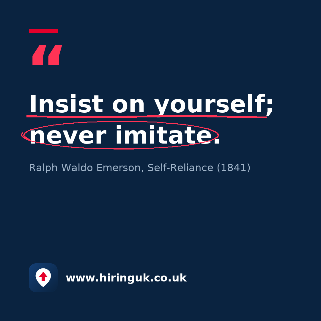 Quote card: Insist on yourself; never imitate.