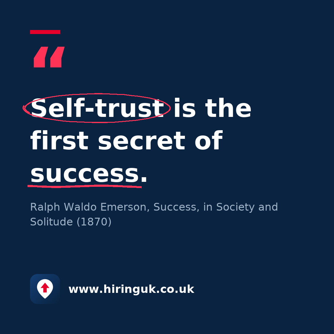 Quote card: Self-trust is the first secret of success.