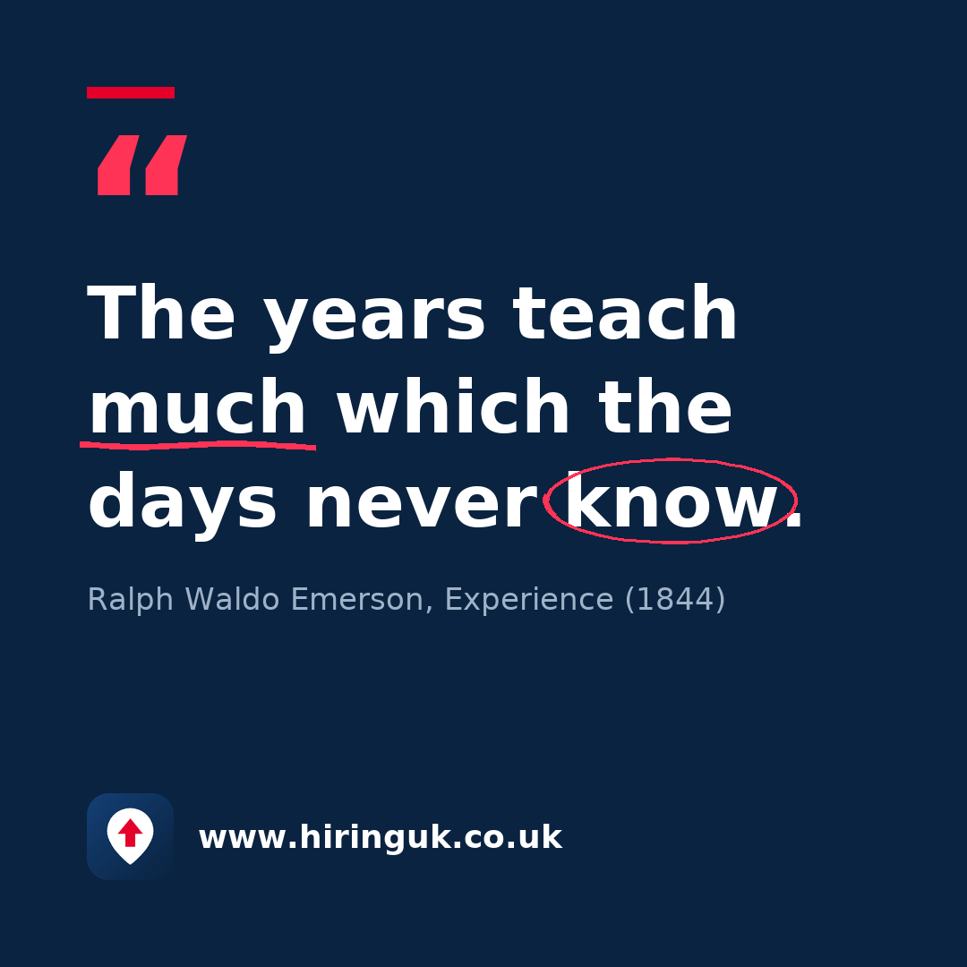 Quote card: The years teach much which the days never know.