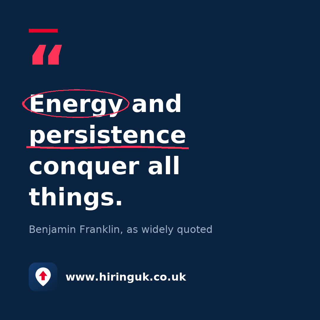 Quote card: Energy and persistence conquer all things.