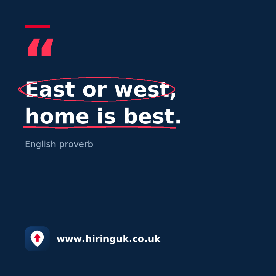 Quote card: East or west, home is best.